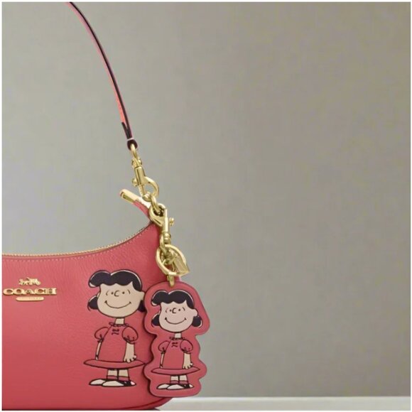 Coach x Peanuts Lucy Leather Bag Charm Keychain CBG58 Pink 2025 Anniversary - Picture 3 of 8